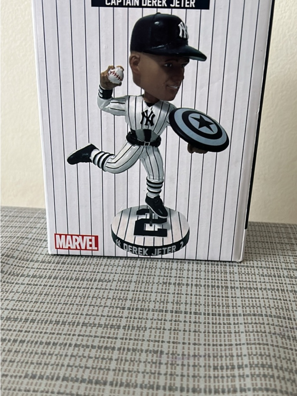 Marvel White & Black Pinstripe Baseball Bobblehead with Blue Shield
